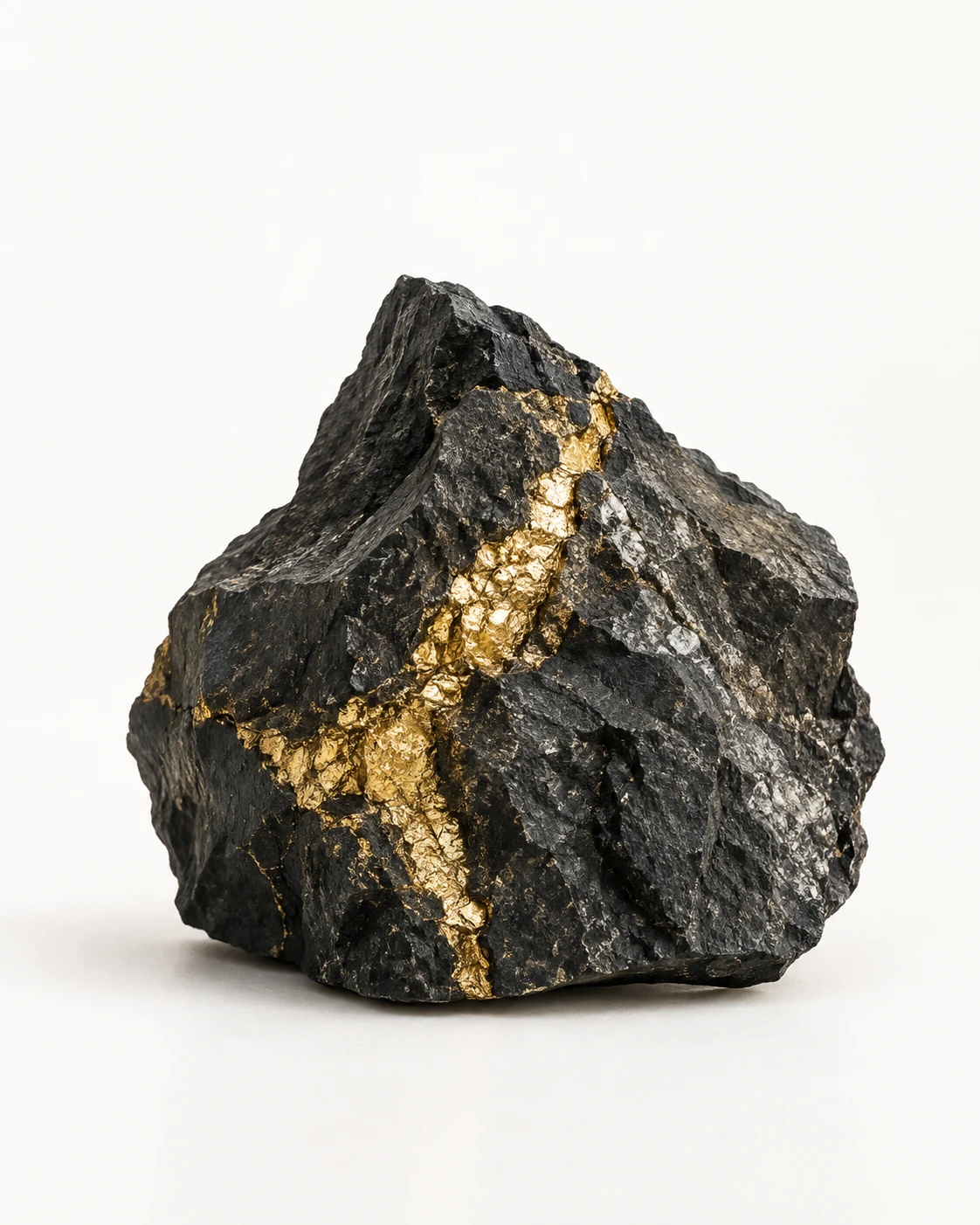 A gold vein revealed within a dark mineral stone